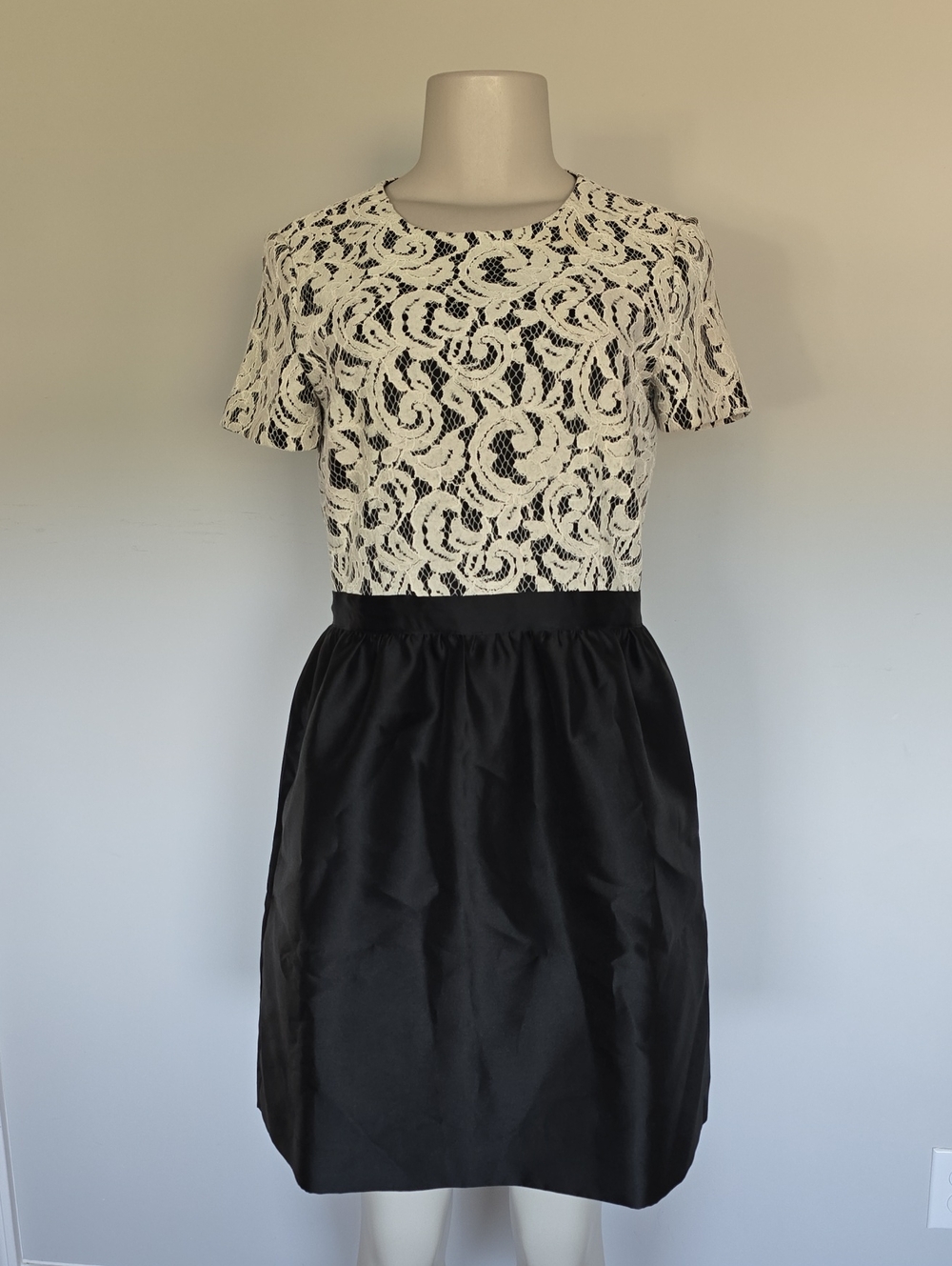 Shoshanna black/off white lace bodice short sleeve dress-6